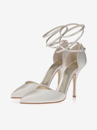 Women's White Satin Pumps with Buckle #UKM03030349