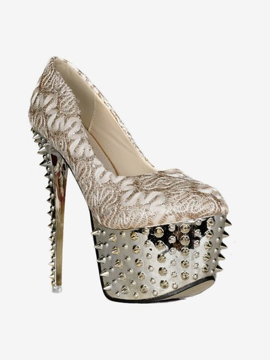Women's Light Golden Sparkling Glitter Pumps with Rivet #UKM03030413