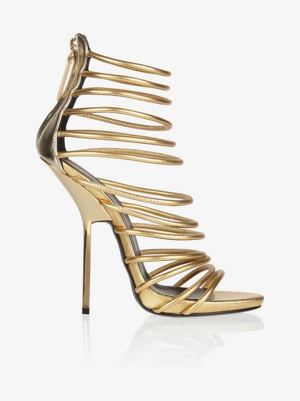 Women's Gold Real Leather Pumps with Zipper/Hollow-out #UKM03030572