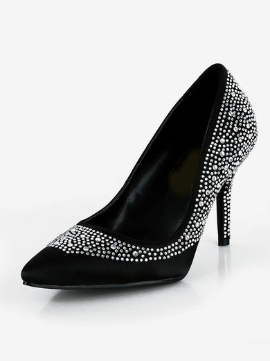Women's Black Silk Pumps with Crystal/Crystal Heel #UKM03030613