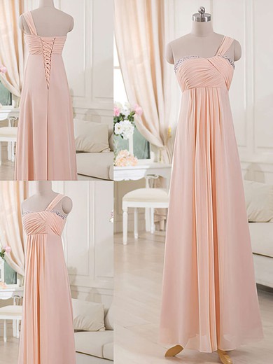 One Shoulder Floor-length Ruffles Chiffon Lace-up Best Bridesmaid Dresses #UKM01012515