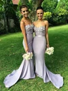 Spring Sweetheart Silk-like Satin Appliques Lace Sheath/Column Bridesmaid Dress #UKM01012786