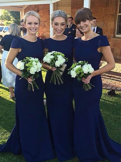 Silk-like Satin Scoop Neck Trumpet/Mermaid Sweep Train Bridesmaid Dresses #UKM01013729