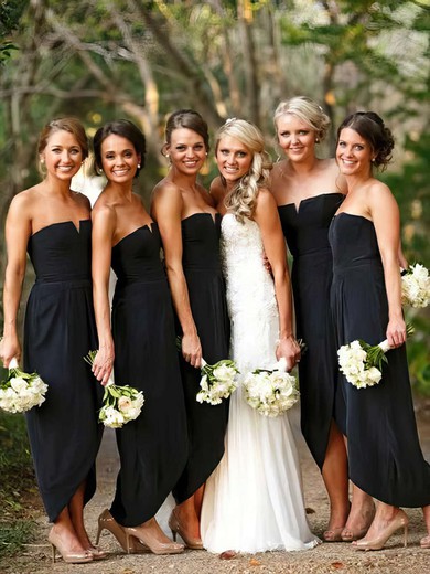Chiffon Strapless A-line Asymmetrical Split Front Bridesmaid Dresses #UKM01013752