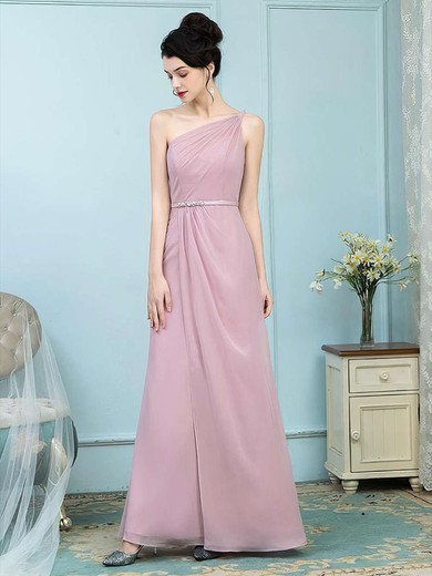 Chiffon One Shoulder Sheath/Column Floor-length Sashes / Ribbons Bridesmaid Dresses #UKM01013757