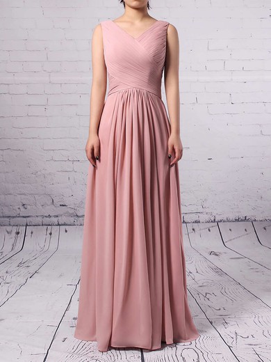 Empire V-neck Chiffon Floor-length Ruffles Bridesmaid Dresses #UKM01013481