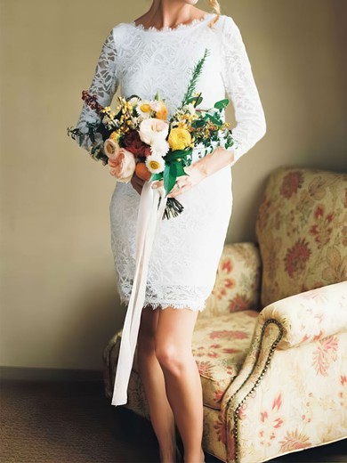 Lace Scalloped Neck Sheath/Column Short/Mini Wedding Dresses #UKM00023741