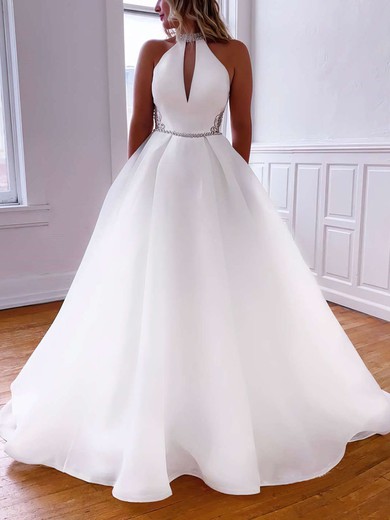 Ball Gown/Princess High Neck Organza Court Train Wedding Dresses With Pockets #UKM00023786