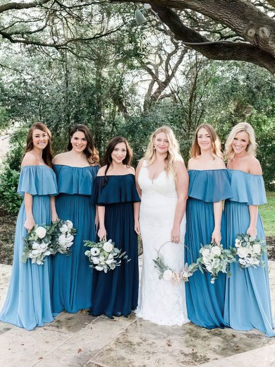 A-line Off-the-shoulder Chiffon Sweep Train Bridesmaid Dresses #UKM01013876