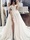 Ball Gown Off-the-shoulder Tulle Prom Dresses With Appliques #UKM020113932