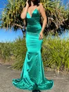 Mermaid V-neck Backless Satin Prom Dresses With Ruched #UKM020116524