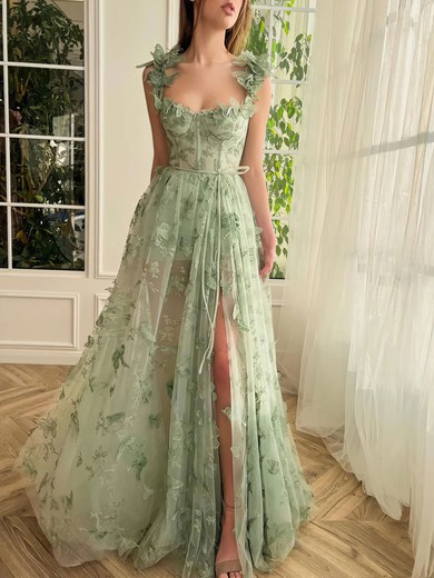 Ball Gown V-neck Tulle 3D Floral Prom Dresses #UKM020120112