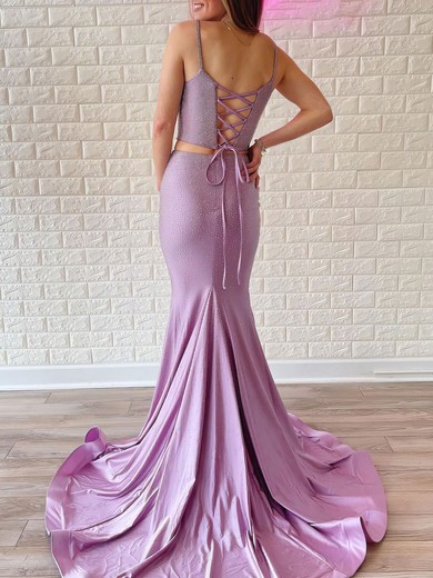 Mermaid V-neck Jersey Two Piece Prom Dresses With Beading #UKM020120952